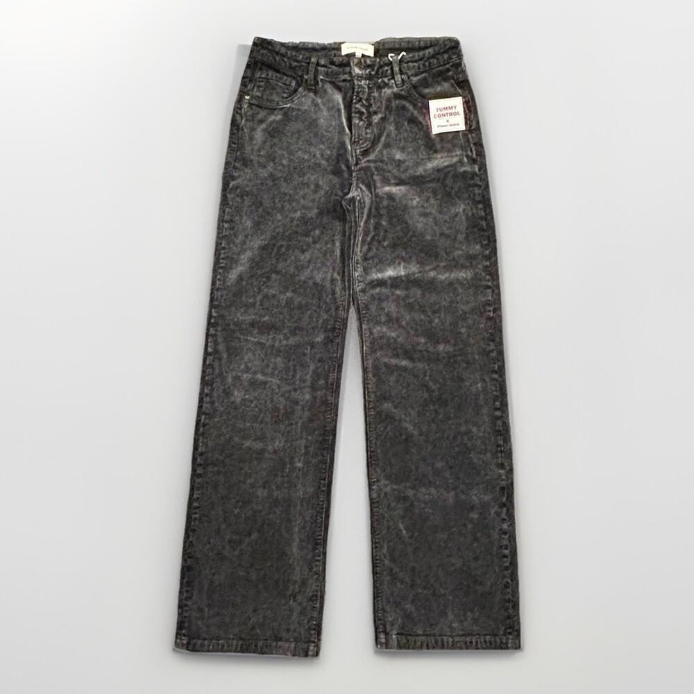 NWT Risen Mid-Rise Tummy Control Straight Leg Corduroy Pants Womens 13/31 Black